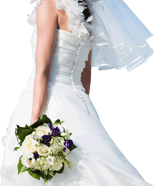 Image of a bride holding a bouquet of flowers
